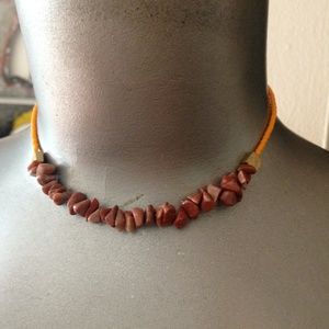 choker necklace burnt sienna stones orange czech glass beads brass